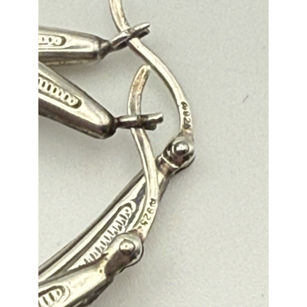 925 Sterling Silver Twisted Hoop Earrings Teardrop Ribbed Latch Back - Picture 3 of 8
